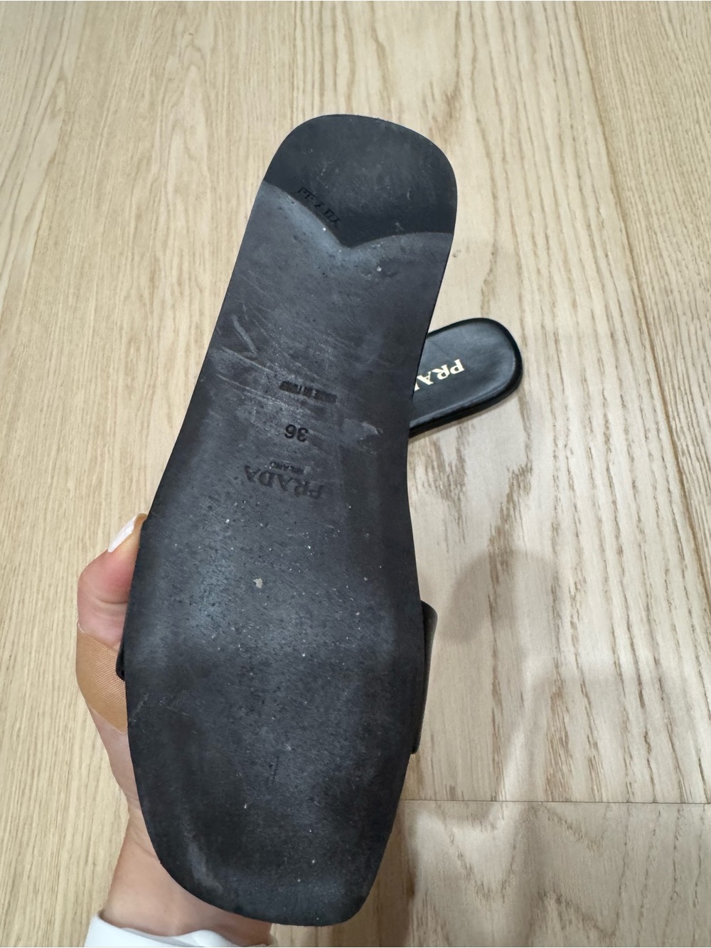 Prada Black Leather Logo Slide Sandals - Picture 4 of 4